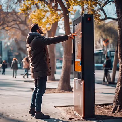 Man Using an Outdoor Touch Monitor